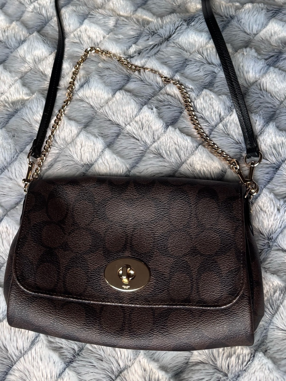 Coach Brown Signature Turnlock Crossbody Bag with Gold Hardware